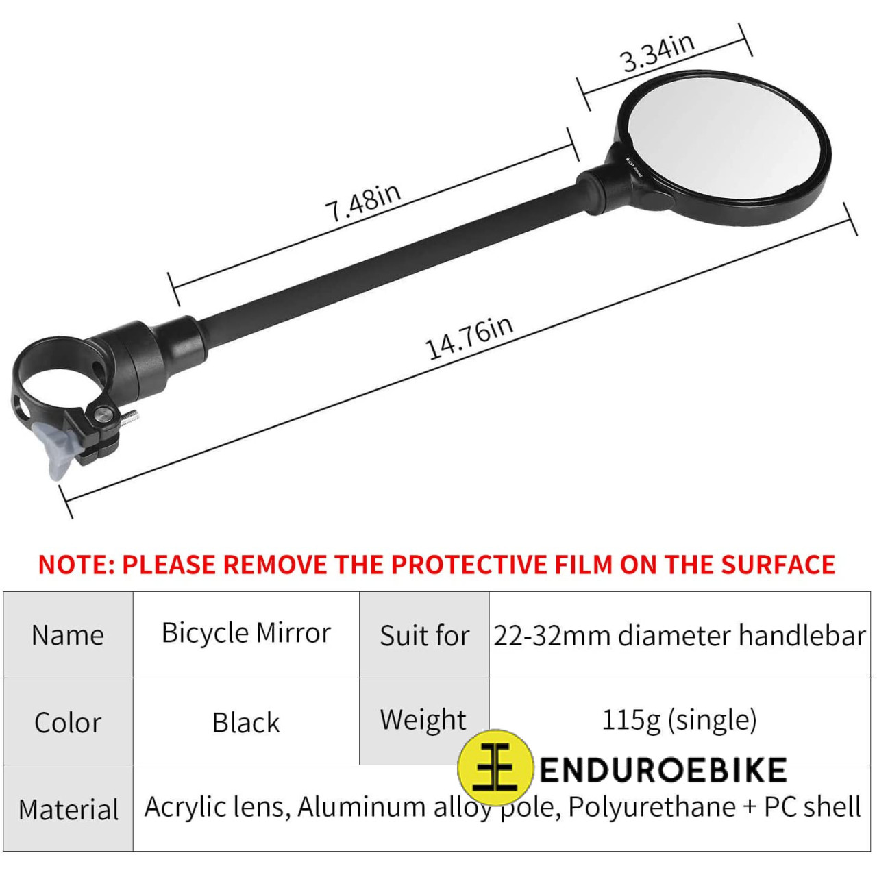 Wide angle rear view mirror for electric bike